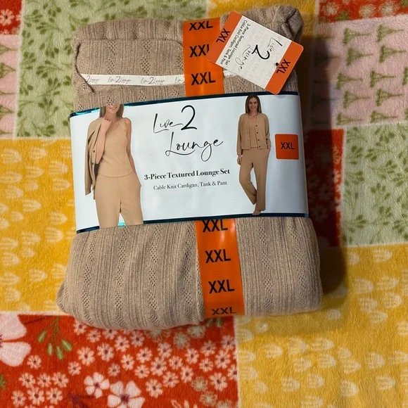 ❤️Live 2 Lounge 3Piece Textured Lounge Set XXL New Cable Knit Cardigan&Tank&Pant - Picture 4 of 10